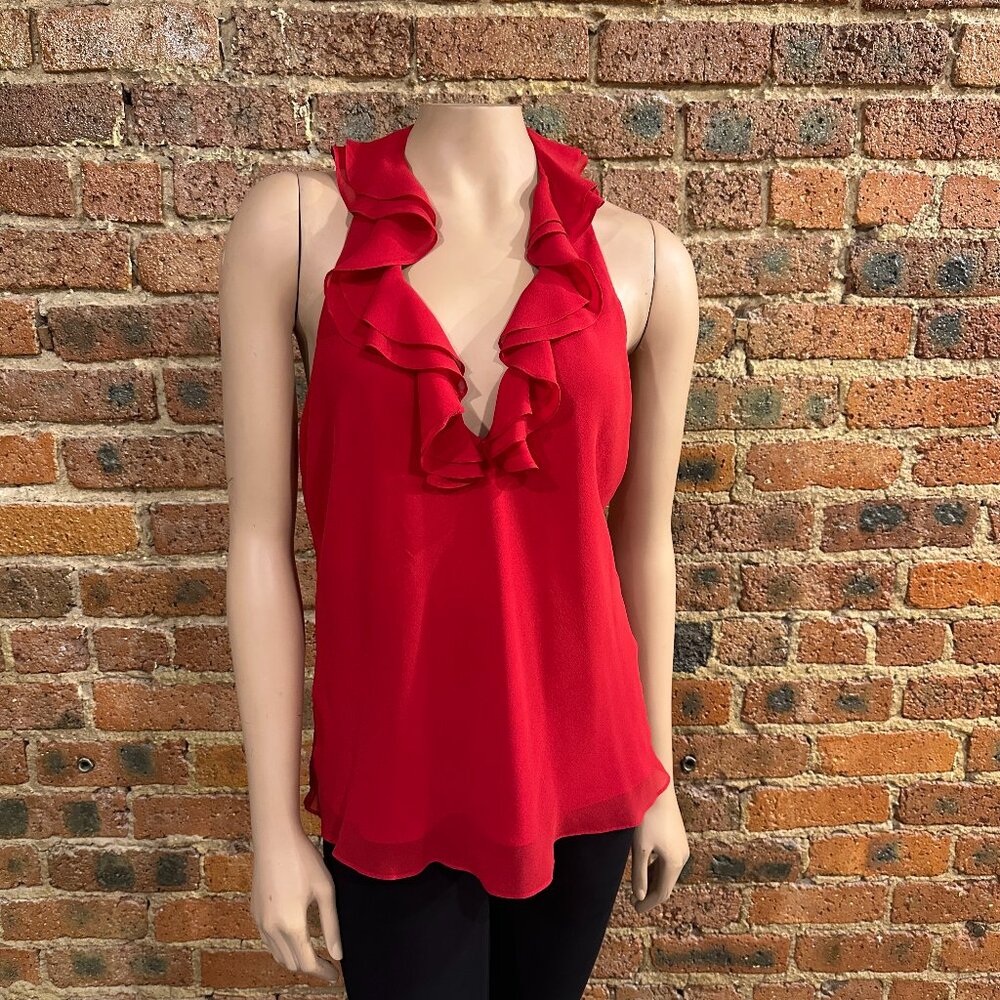 NWT Lauren by Ralph Lauren Red Ruffle Silk Halter Top Blouse SZ 12